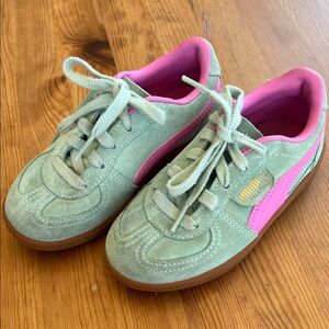 12c Puma Kids Mint Green Suede Sneakers with Pink Formstrip